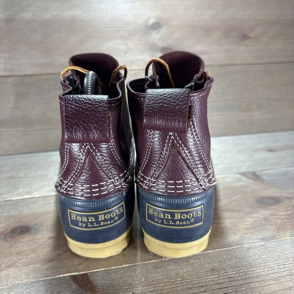 ll bean duck boots womens size 8 shoes burgundy blue leather waterproof hunting